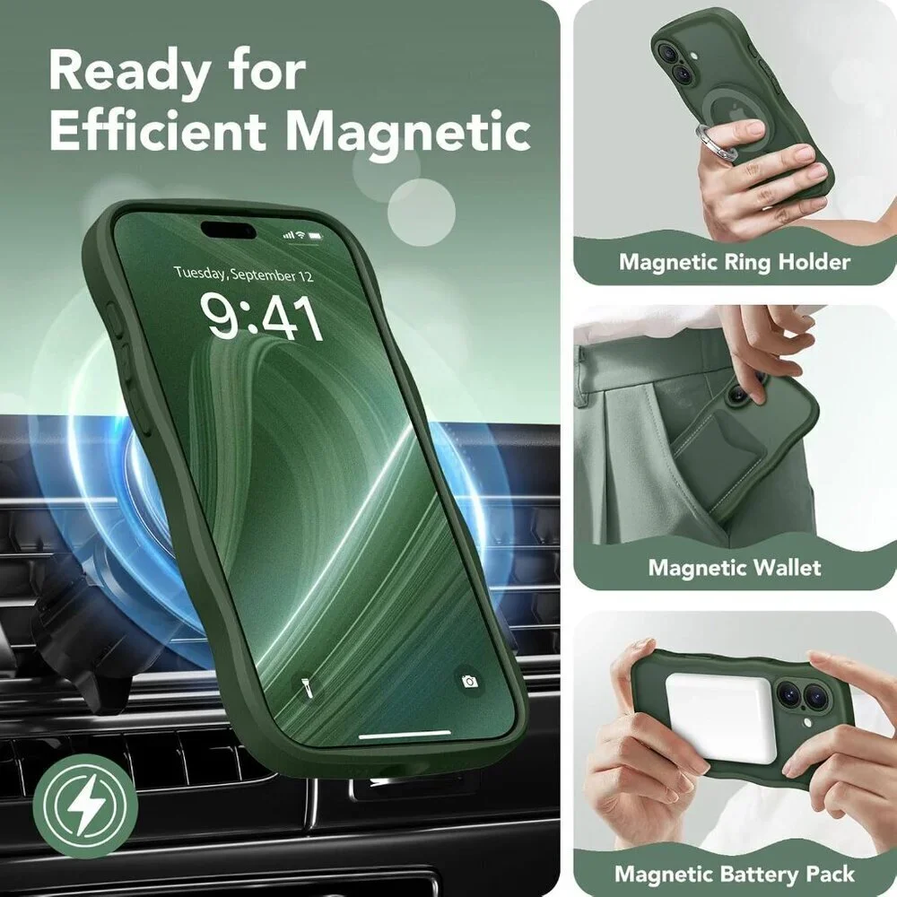 Women Deep Green Iphone 17 Pro Max Case Full Camera Protection Mag Safe